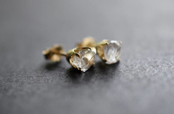 Raw Diamond Earrings, Rough Crystal Studs, Dainty Minimalist Earrings, S… - Picture 6 of 10